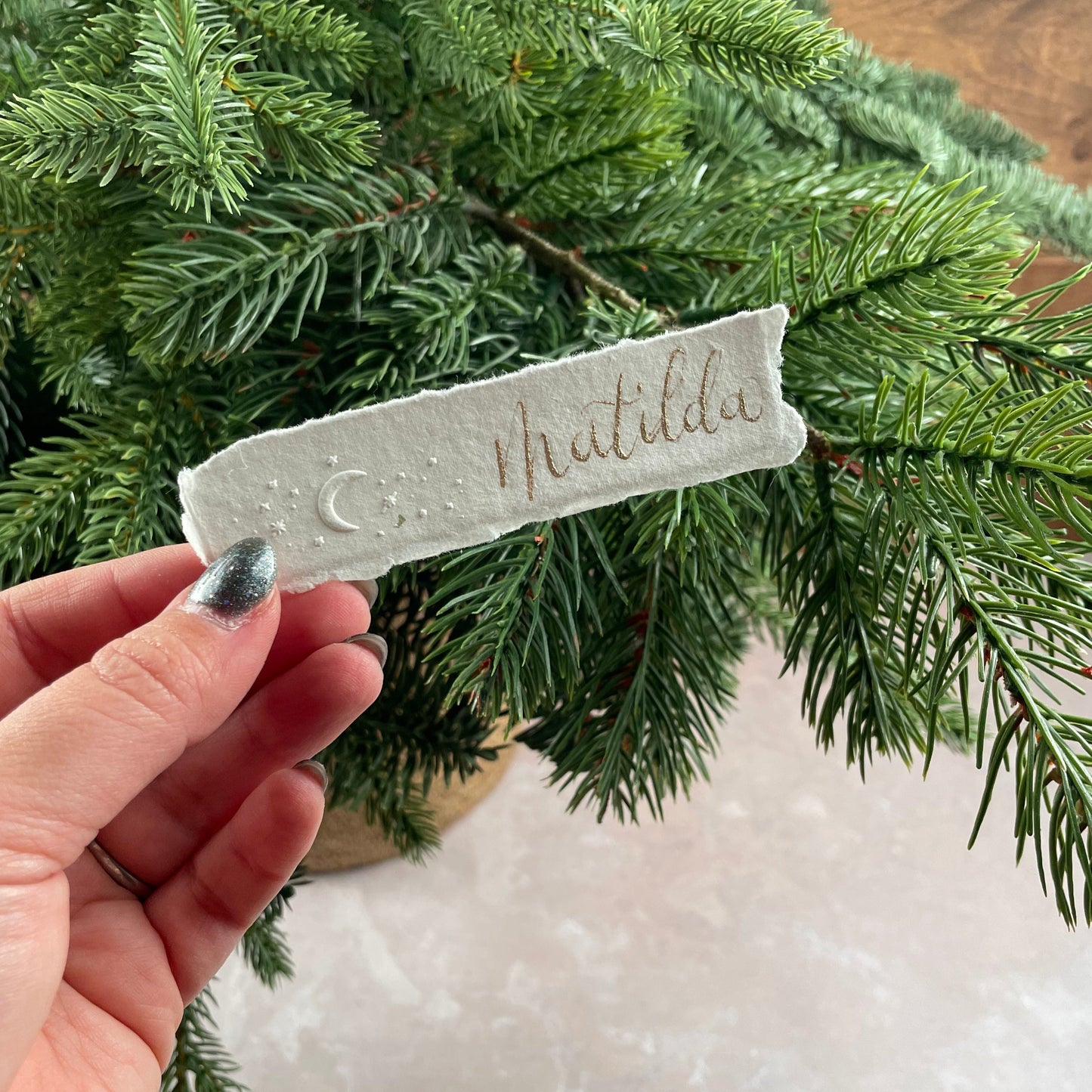 Mini Wreath Decoration - fully adorned with felt sprigs and includes a personalised calligraphy tag