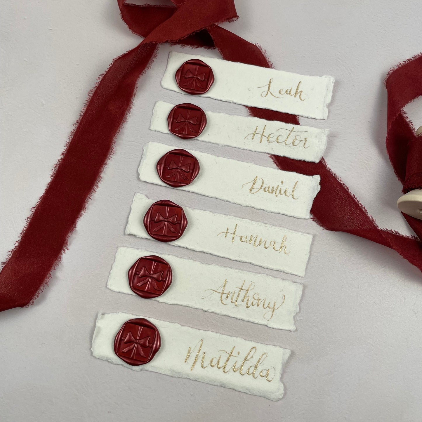 Christmas table place setting cards with wax seal