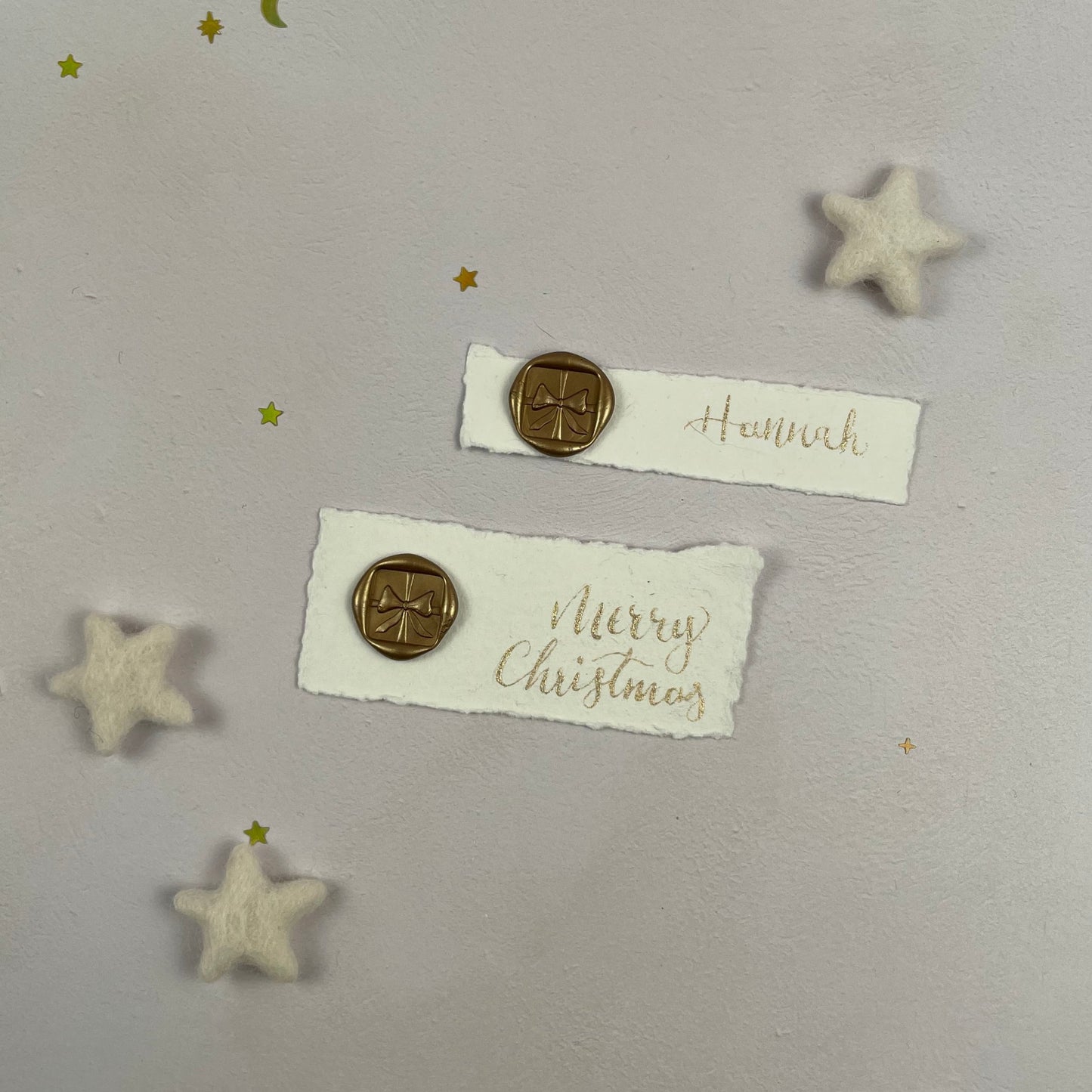 Christmas table place setting cards with wax seal