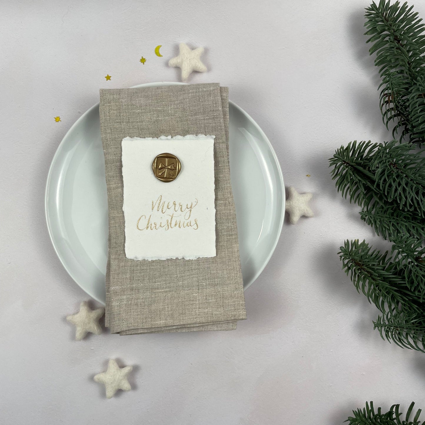 Christmas table place setting cards with wax seal