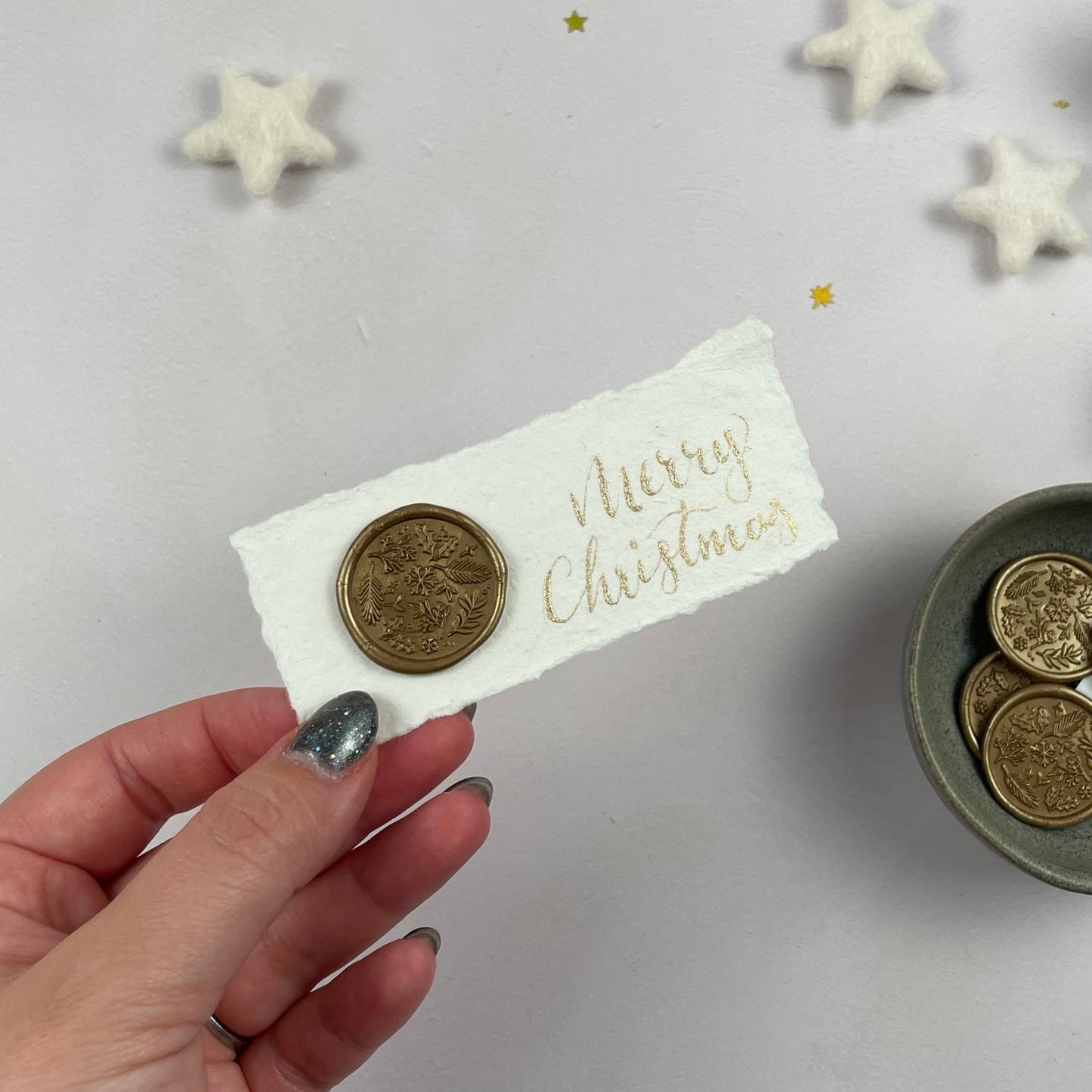Christmas table place setting cards with wax seal