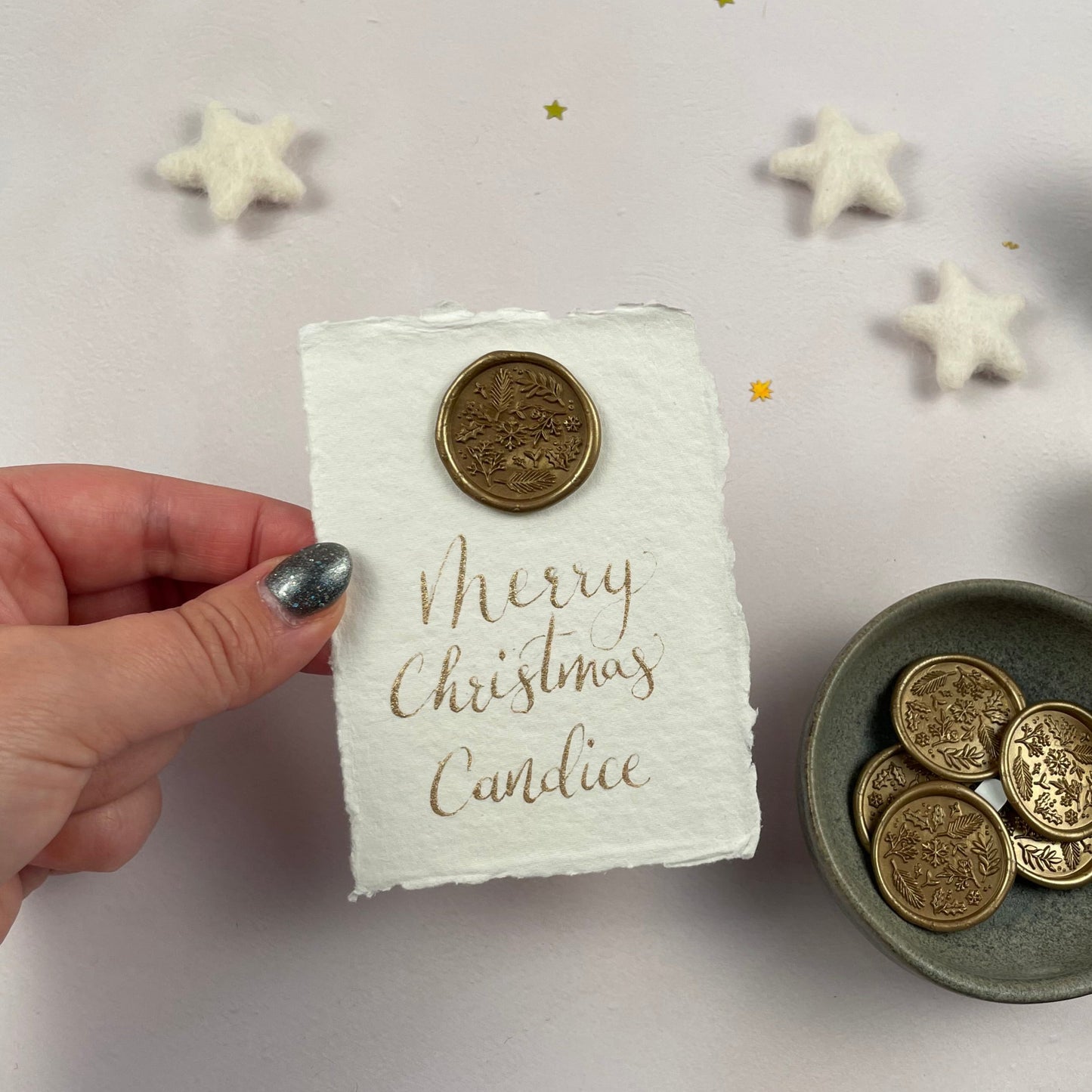 Christmas table place setting cards with wax seal