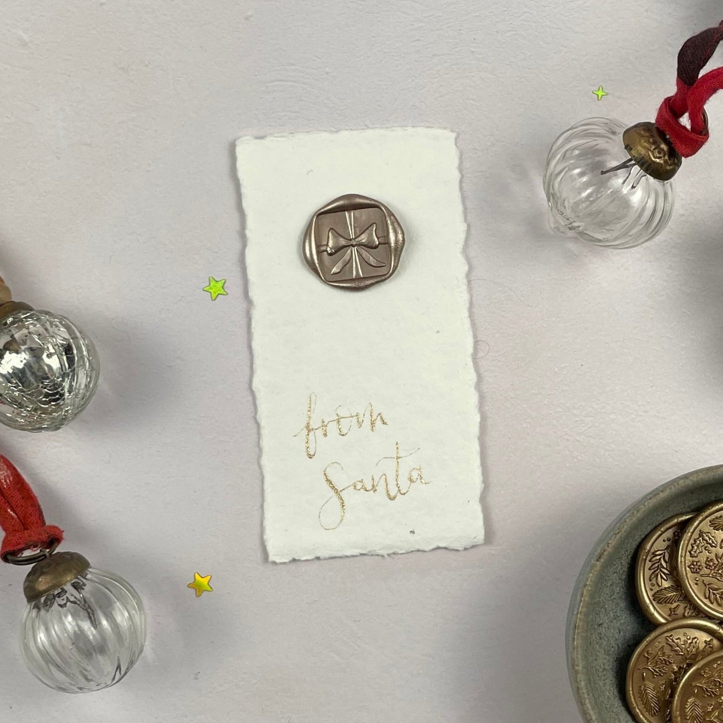 Christmas table place setting cards with wax seal