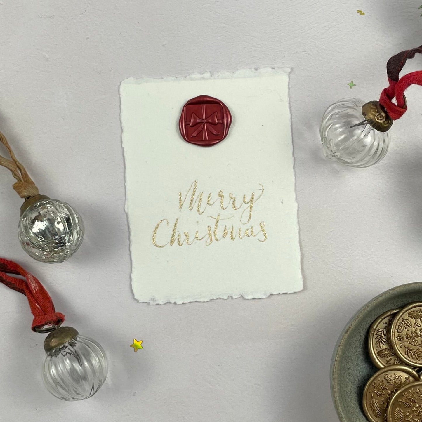 Christmas table place setting cards with wax seal