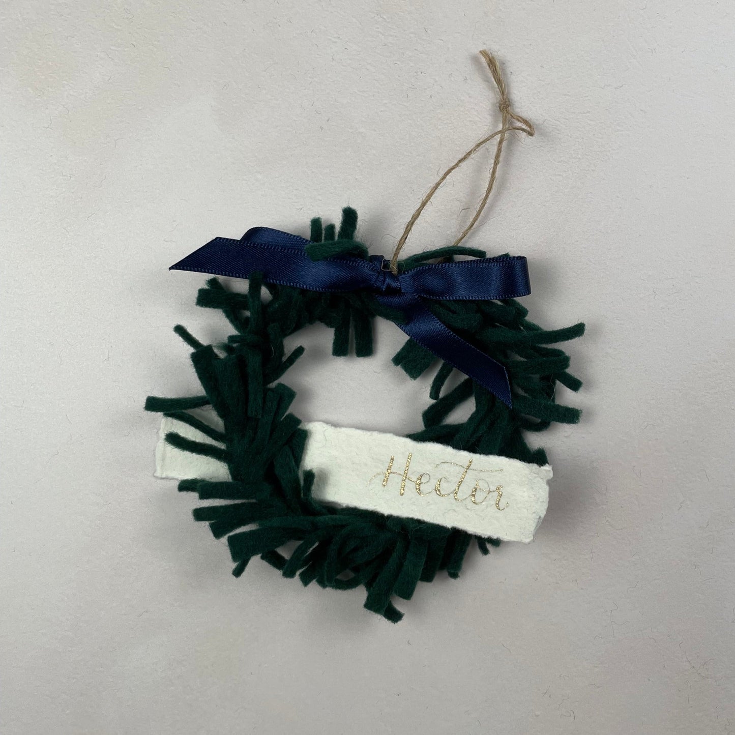 Mini Wreath Decoration - fully adorned with felt sprigs and includes a personalised calligraphy tag