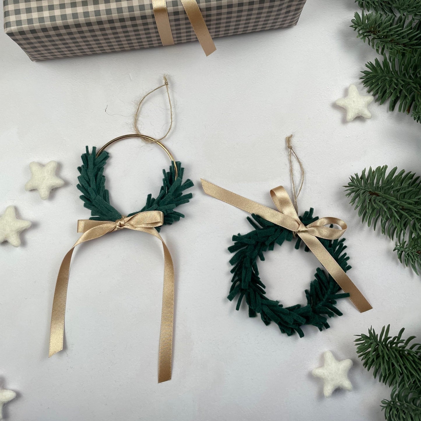 Mini Wreath Decoration -half encircled with felt sprigs