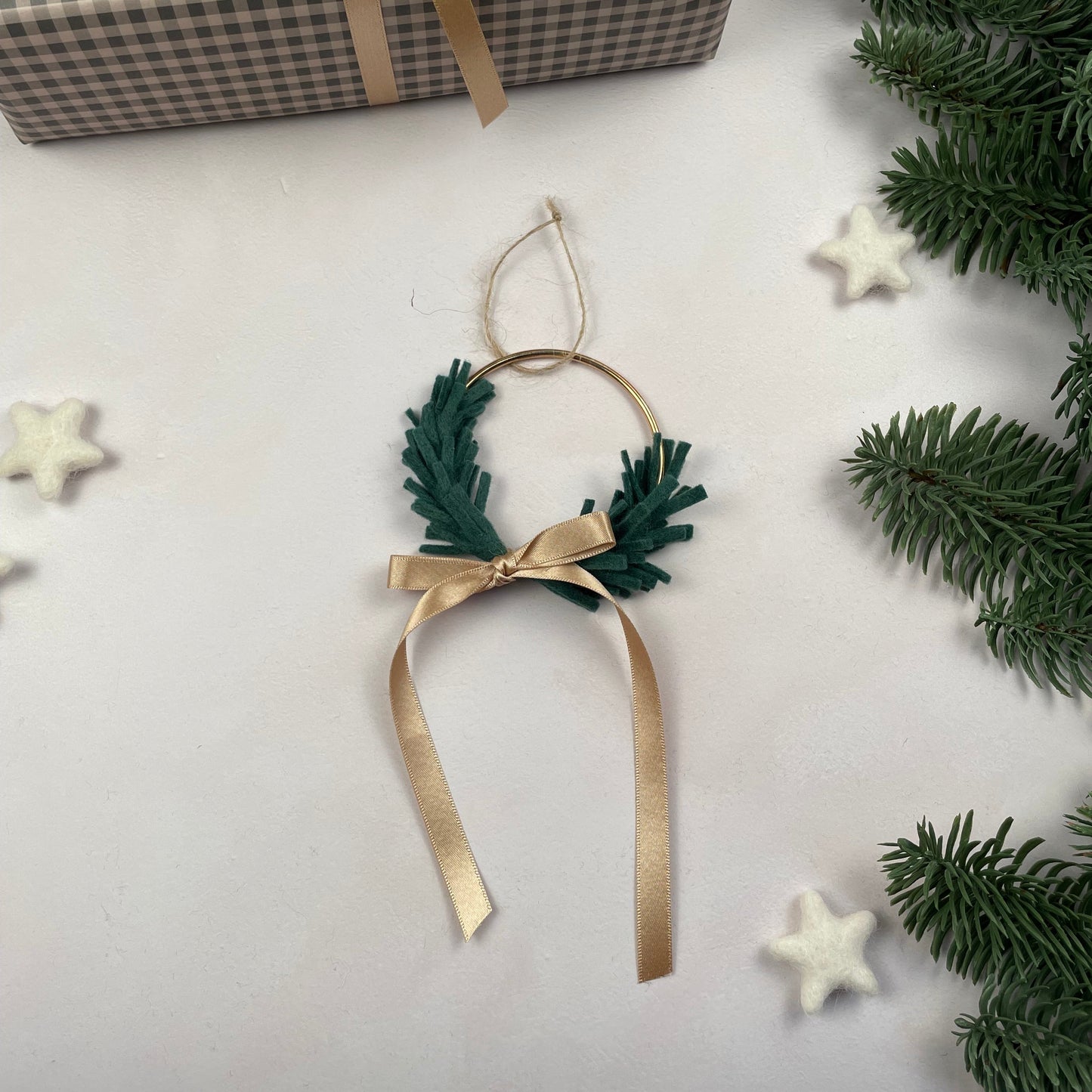 Mini Wreath Decoration -half encircled with felt sprigs
