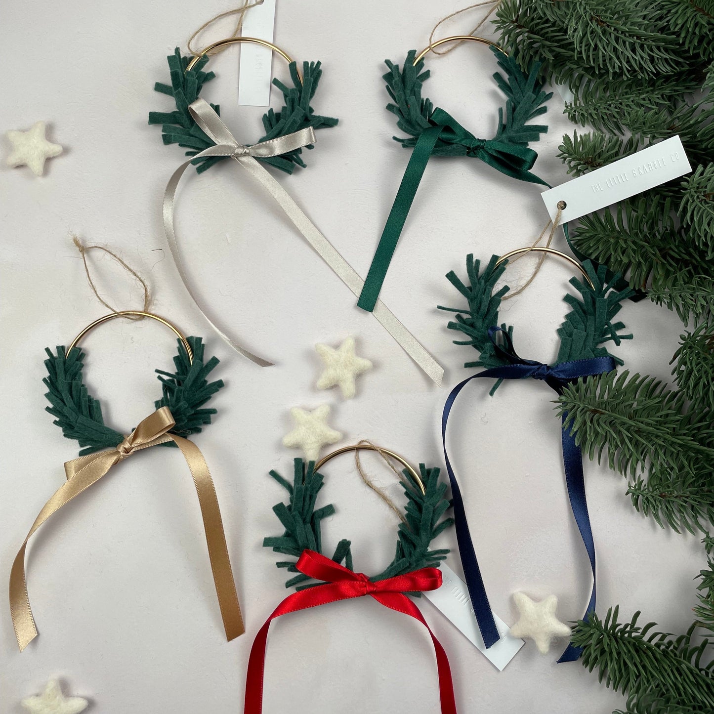 Mini Wreath Decoration -half encircled with felt sprigs