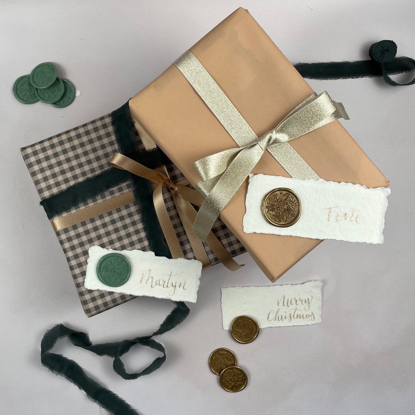 Christmas table place setting cards with wax seal