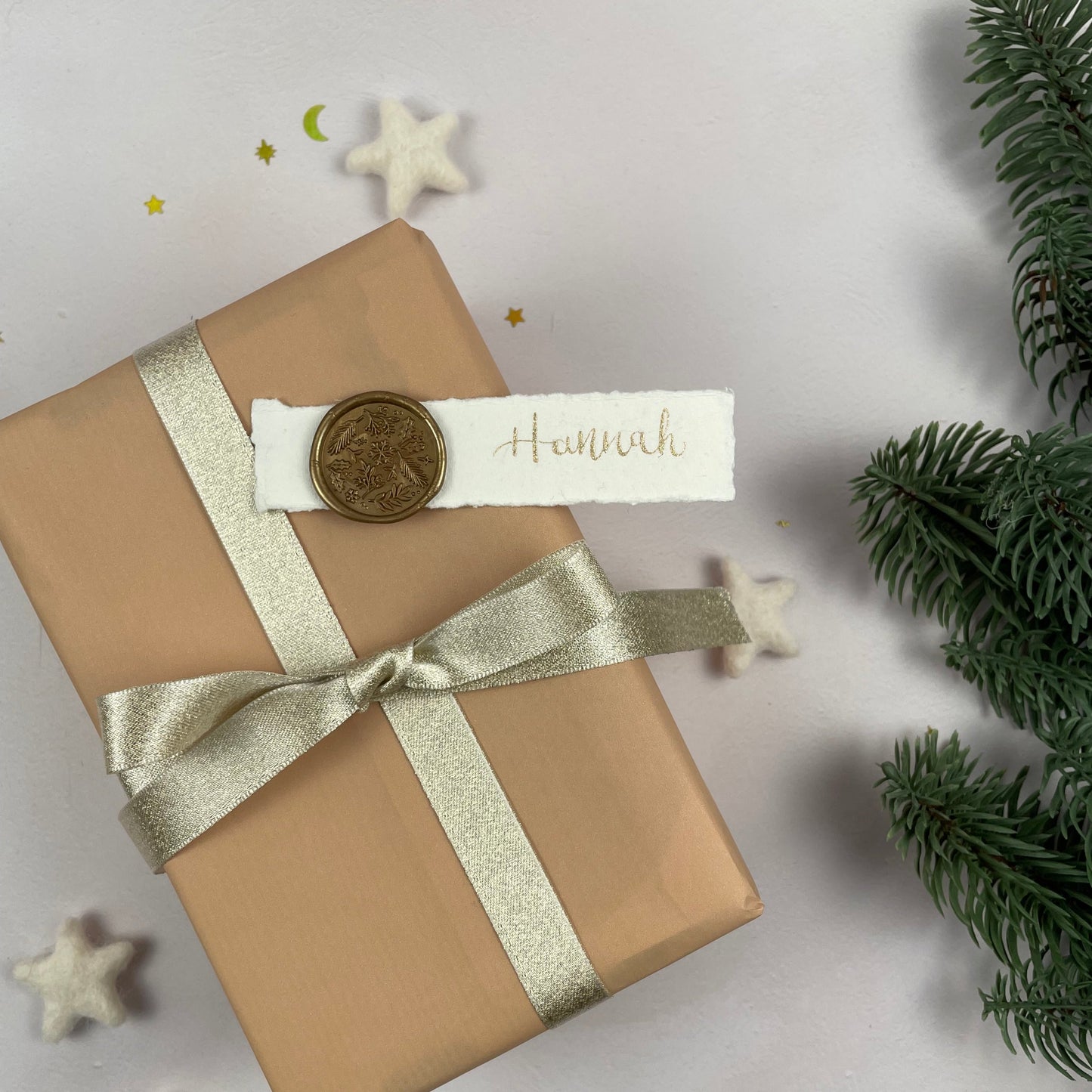 Christmas table place setting cards with wax seal