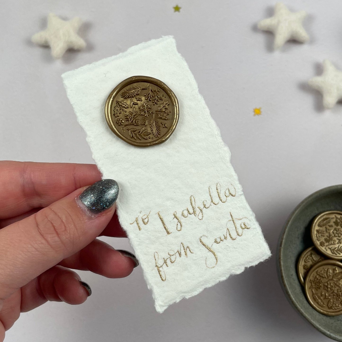Christmas table place setting cards with wax seal