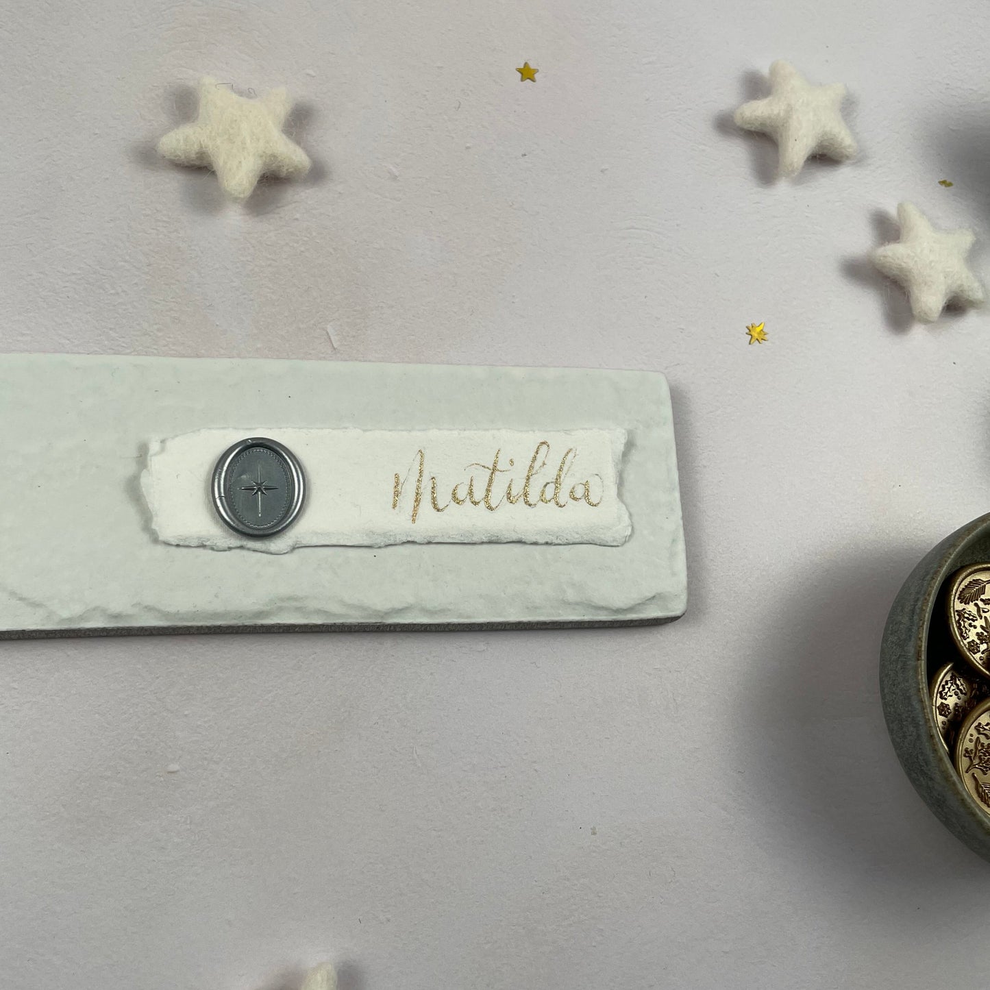 Christmas table place setting cards with wax seal