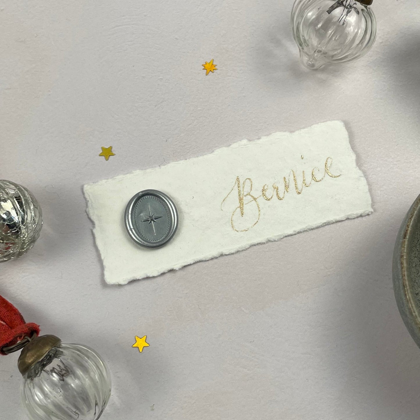 Christmas table place setting cards with wax seal