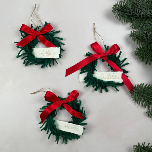 Mini Wreath Decoration - fully adorned with felt sprigs and includes a personalised calligraphy tag
