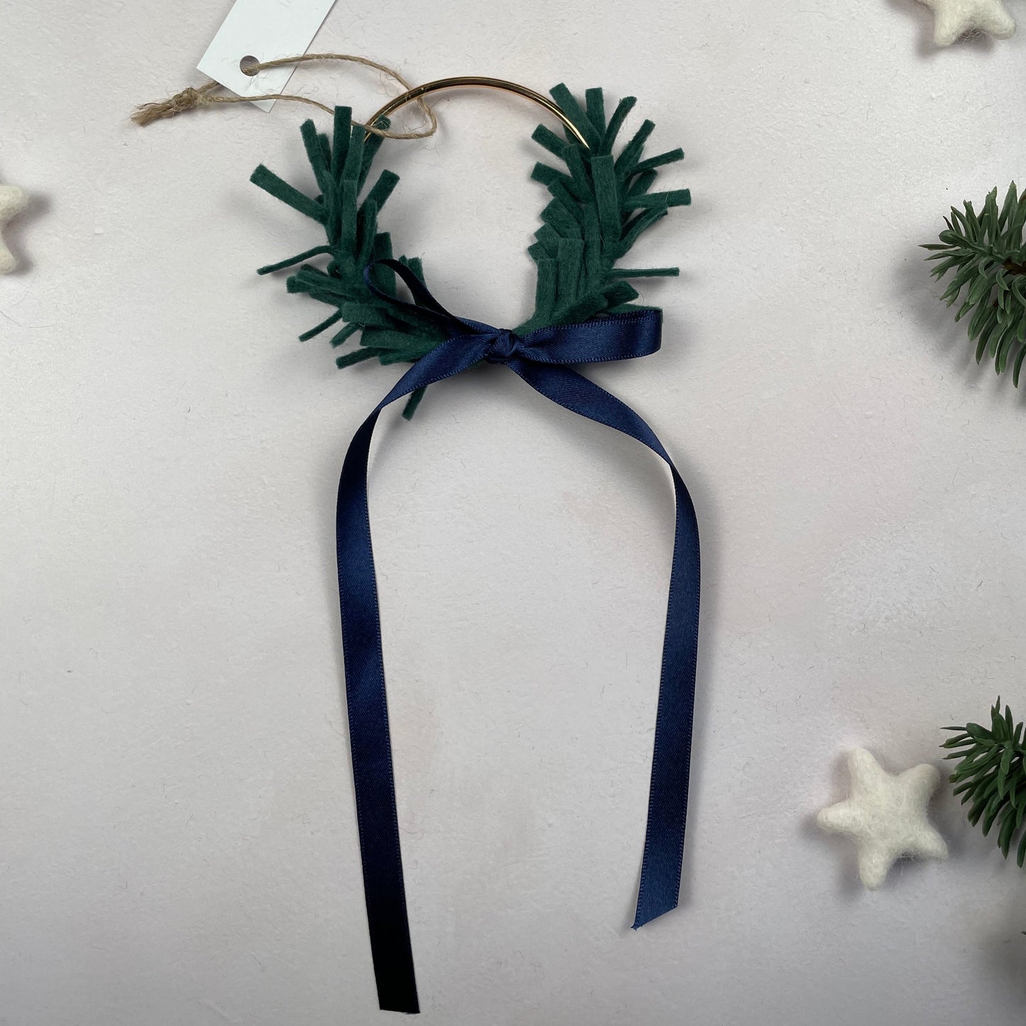 Mini Wreath Decoration -half encircled with felt sprigs