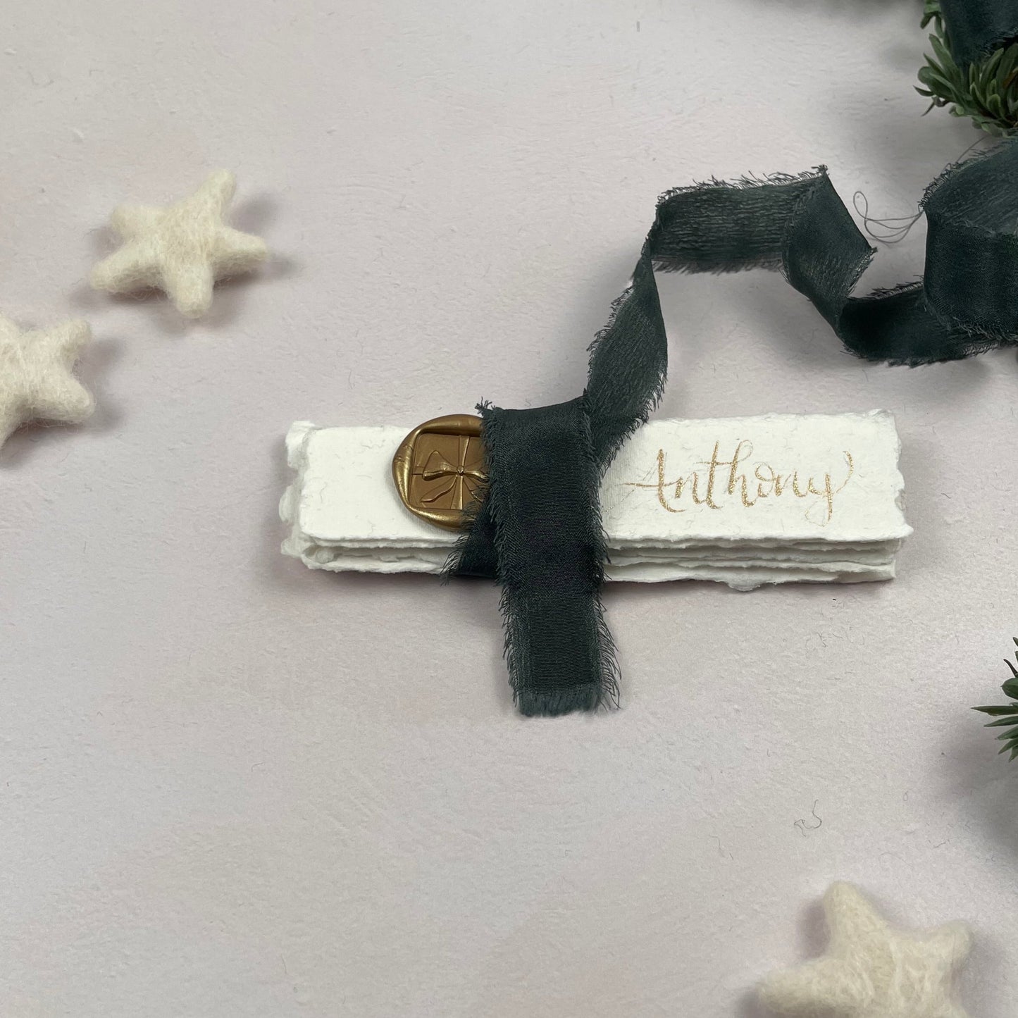Christmas table place setting cards with wax seal