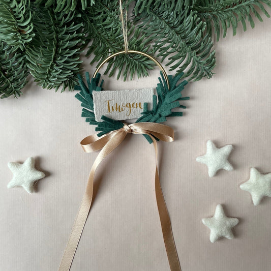 Mini Wreath Decoration (with personalised calligraphy tag) - The Little Bramble Co
